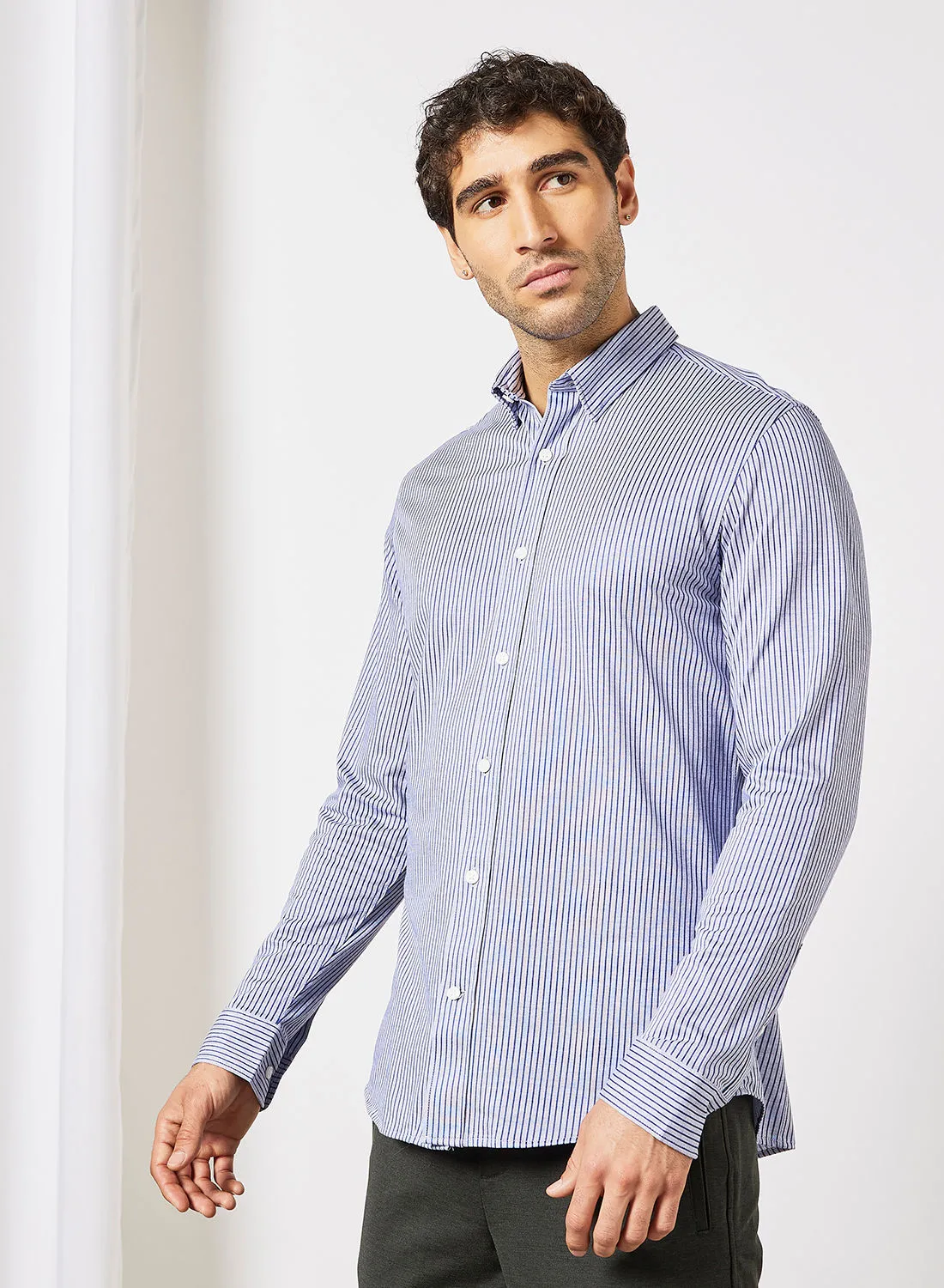 قميص مطبوع Homme Stripe مختار أزرق