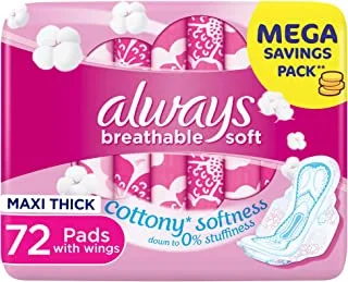Always Breathable Soft Maxi Thick, Large Sanitary Pads With Wings, 72 Pads