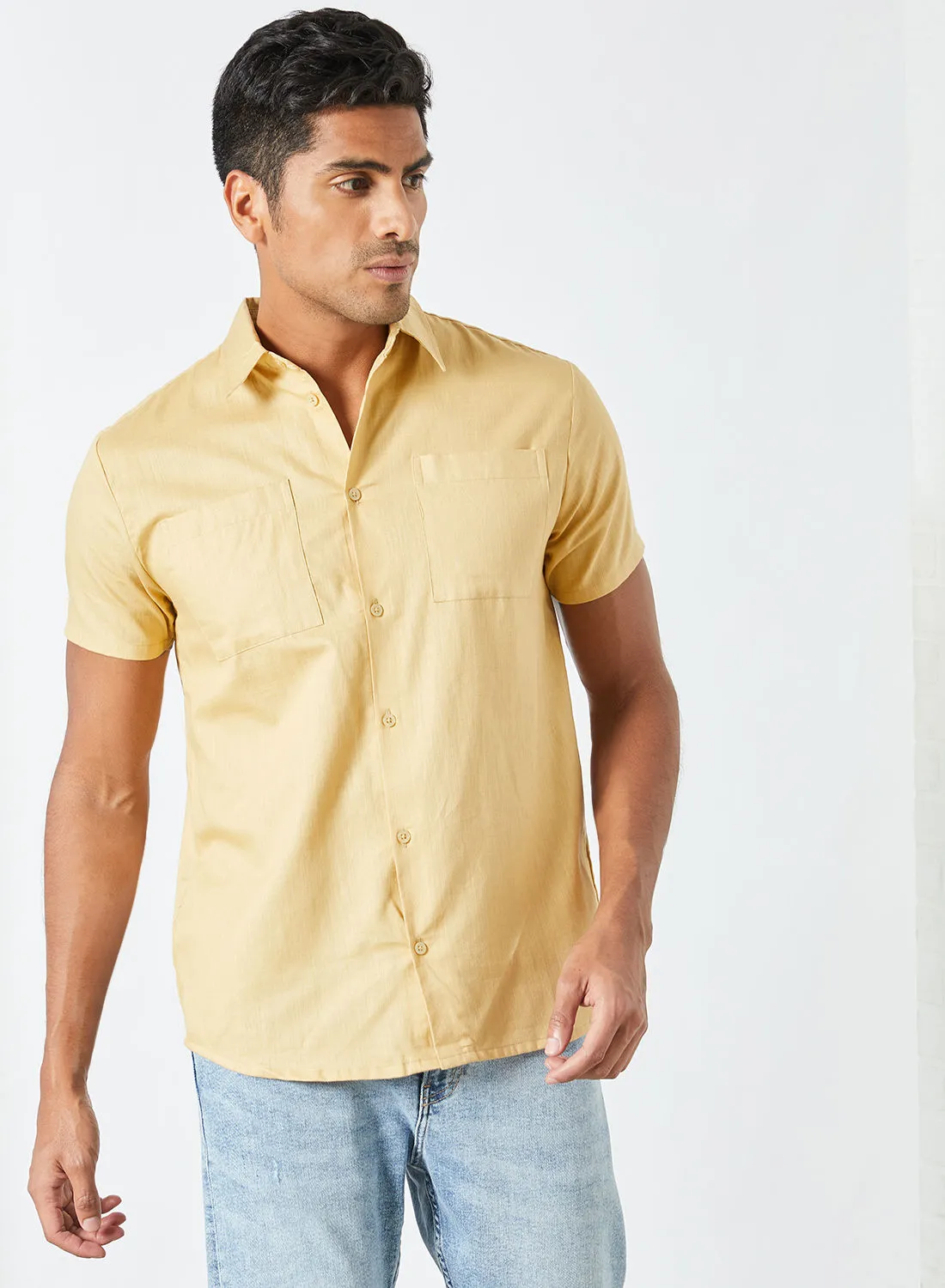Sivvi x D'Atelier Short Sleeve Button Down Shirt Yellow