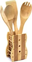 Royalford 4 Pieces Pure Bamboo Wooden Solid Turner, Spatula, Slotted Spoon & Spoon Kitchen Essentials Cooking Utensils Tool Set