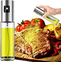 Fuel Injector Dispenser 100ml Food Grade Glass Olive Oil Bottle Sprayer Portable Non-Corrosive Heat-Resistant Belt Cleaning Brush Healthy Eating Cooking Kitchen Salad Barbecue Baking Baking (Silver)