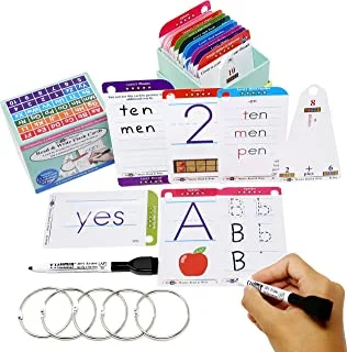 THINK2MASTER Premium 186 Laminated Alphabet, Sight Words & Phonics Flash Cards for PreK & Kindergarten. (Bonus: 2 Dry Erase Markers, 5 Rings). Learn to Read, Write, Count, Add & Subtract Numbers.