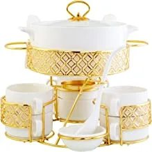 Shallow CX1526S-White Soup Set with Golden Metal Stand 17 Pieces