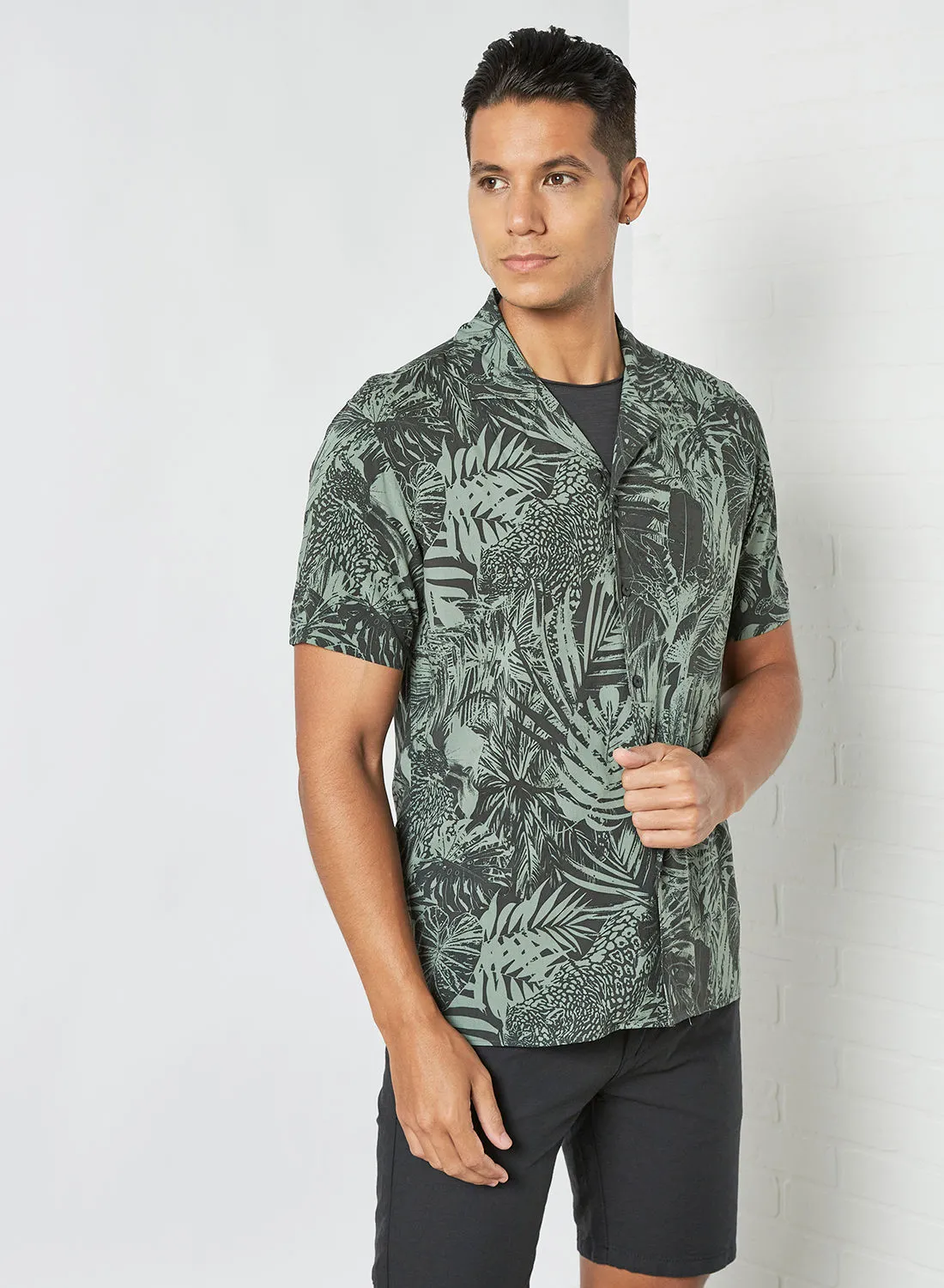 Shine Original Tropical Print Shirt Green