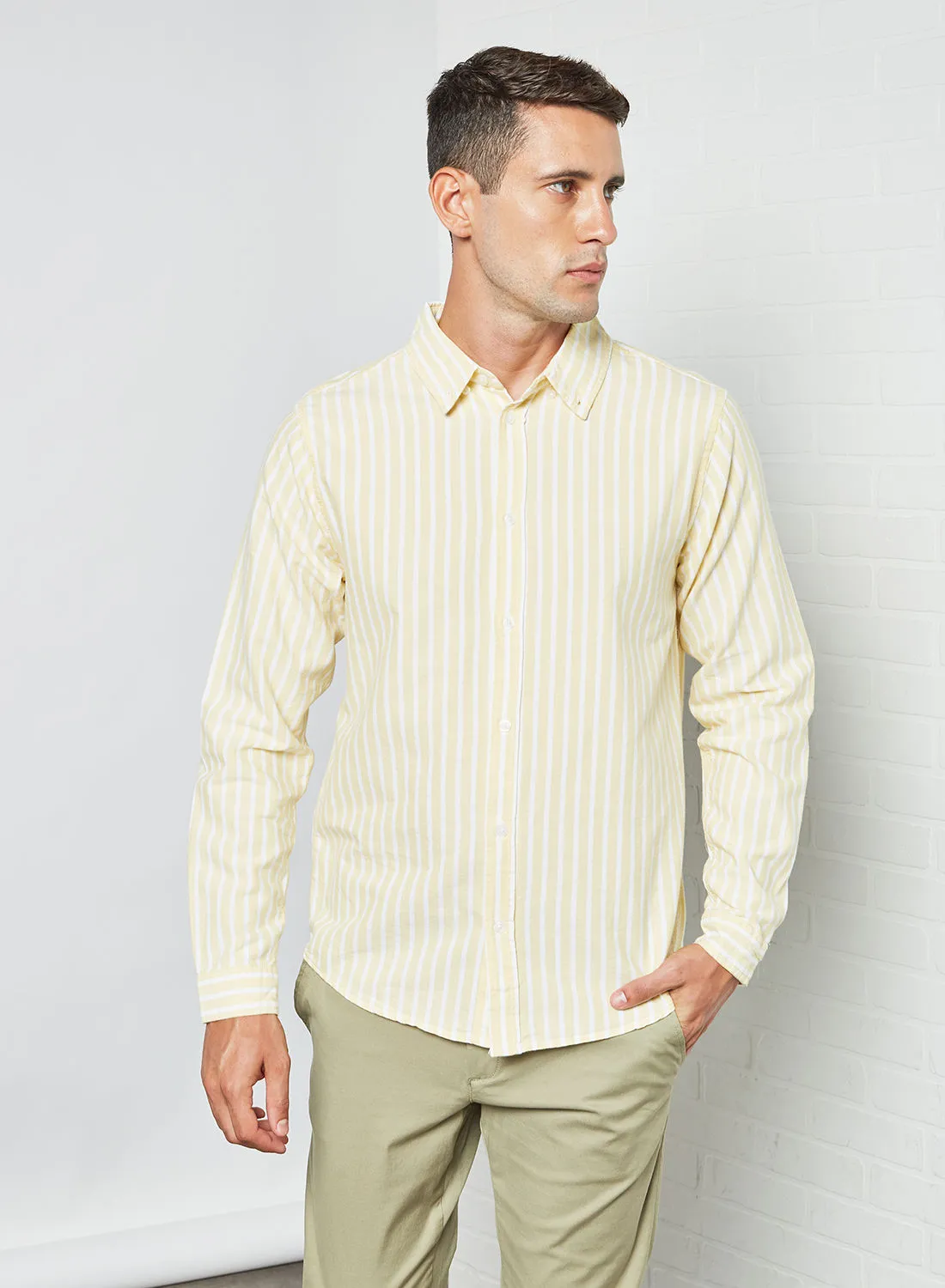 STATE 8 Stripe Print Shirt Light Yellow