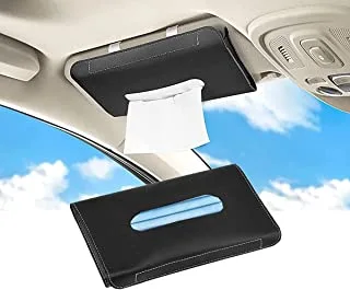 Car Tissue Holder, Sun Visor Napkin Holder, Pu Leather Tissues Box, Car Visor Tissue Paper Storage Cases for Universal Auto(Black)