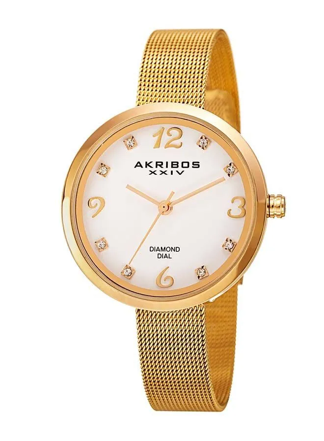 Akribos XXIV Gold Tone Case on Yellow Gold Bracelet, White Dial with Gold Tone Hands