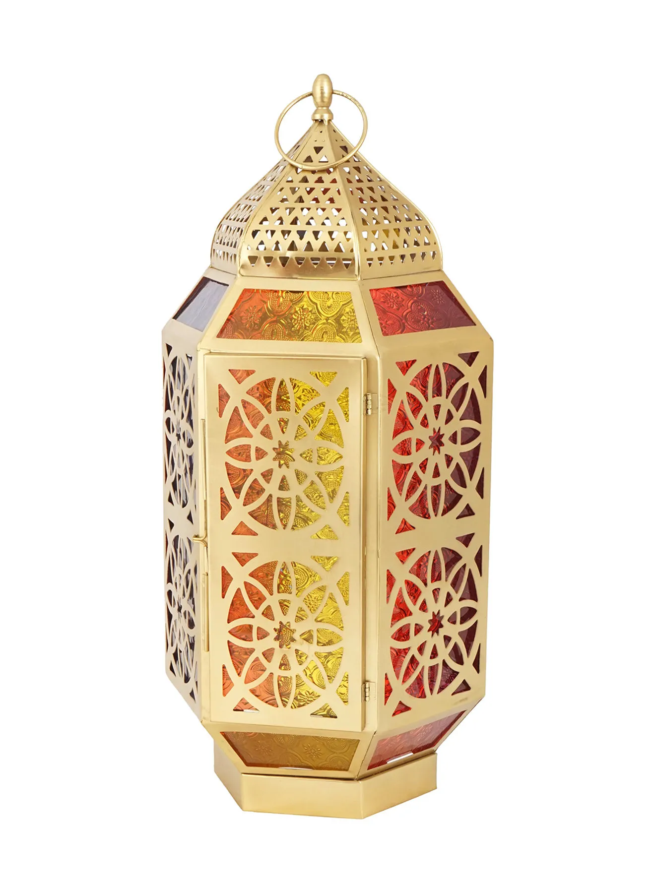ebb & flow Ramadan Candle Lantern With Glass Brown 24 x 24 x 54centimeter