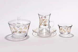 Dimlaj Glass Tea Glass W/Handle Set Spirals Mosaic Gold Decor Turquoise/6Pcs, DJ-41397