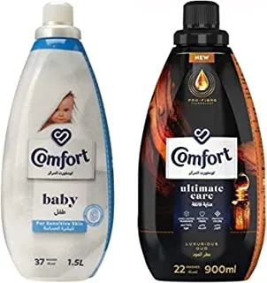 COMFORT Concentrated Fabric Softener for sensitive skin, Baby, 1500ml + COMFORT Ultimate care, Concentrated Fabric Softener, for long-lasting fragrance, Luxurious Oud, 900ml