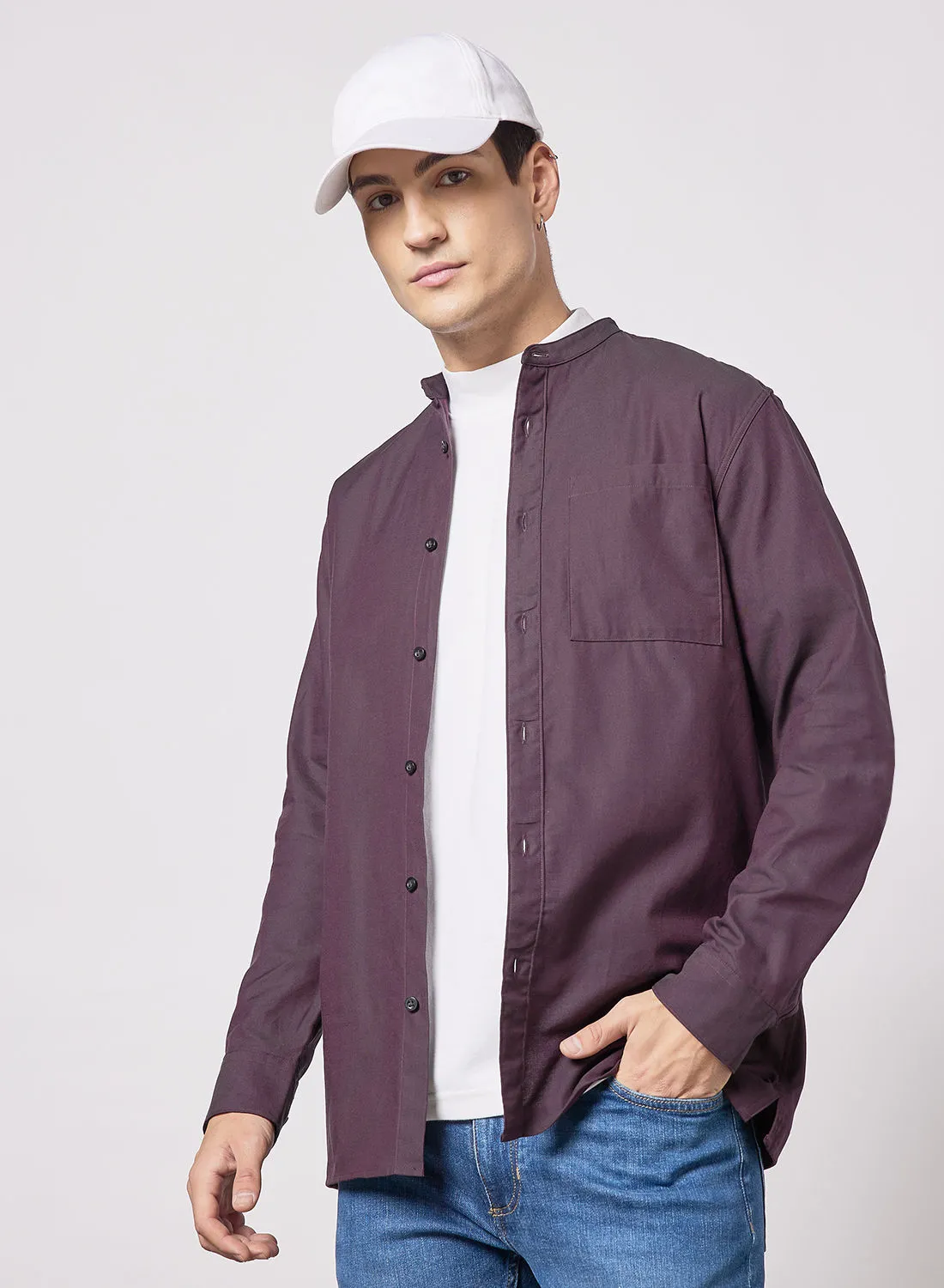 Selected Homme Mandarin Collar Shirt Purple