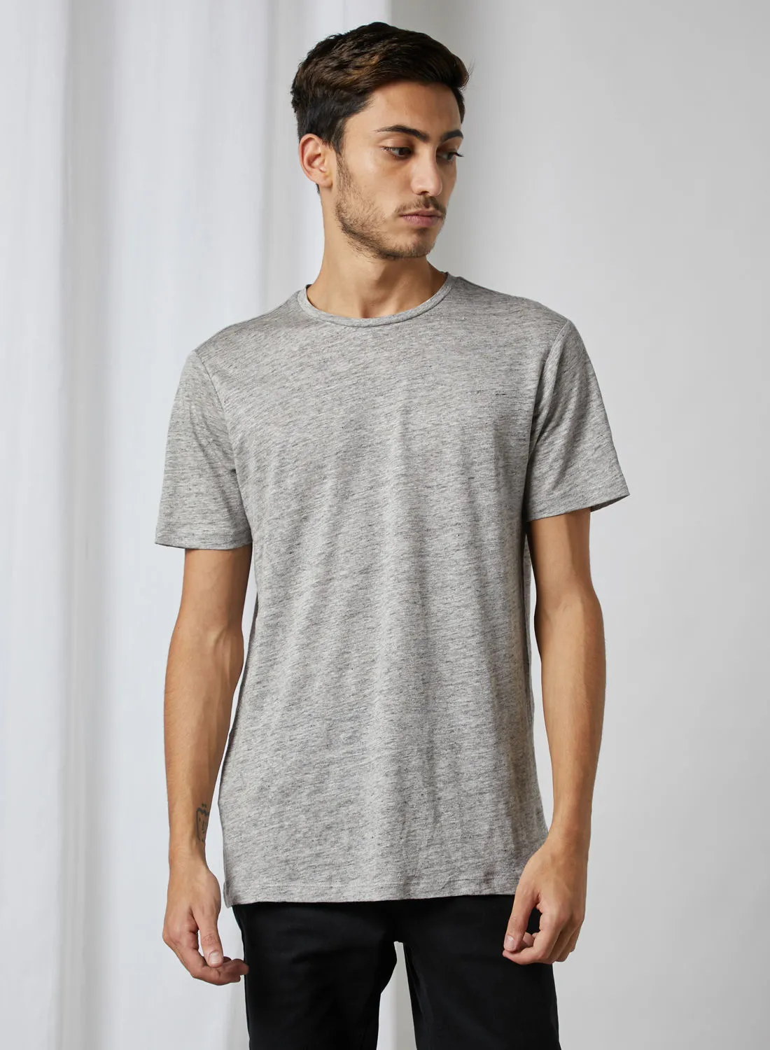 MANGO Liman Solid T-Shirt Grey
