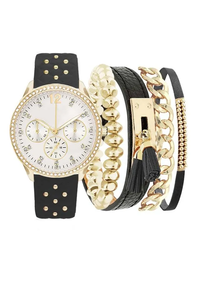 ADRIENNE VITTADINI Ladies Leather Analog Wrist Watch With Bracelet Set A1004G-42-B02