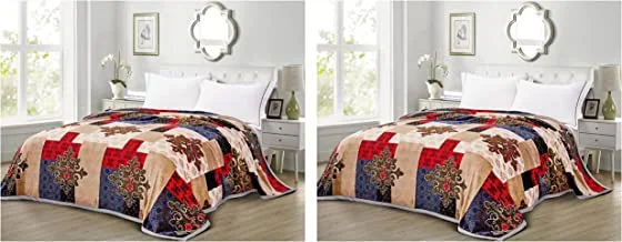Pack Of 2 Fleece Blanket Fuzzy Tick, King Size (220 X 240 Cm) Soft Reversible Velvet Throw Blanket Microfiber Flannel Blankets Warm And Cozy For All Seasons, 1.5 Kg, Modern Floral Pattern, Multicolor