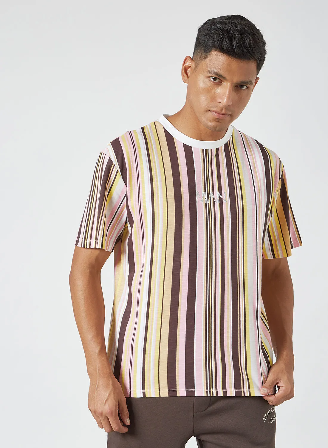 STATE 8 Short Sleeve Striped T-Shirt Brown