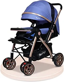 Nurtur Wilder Baby/Kids Travel Stroller 0 3 years, Storage Basket, Detachable Food Tray, 5 Point Safety Harness, Adjustable Backrest, Reversible Handle, Light Blue Official Nurtur Product, Multicolor