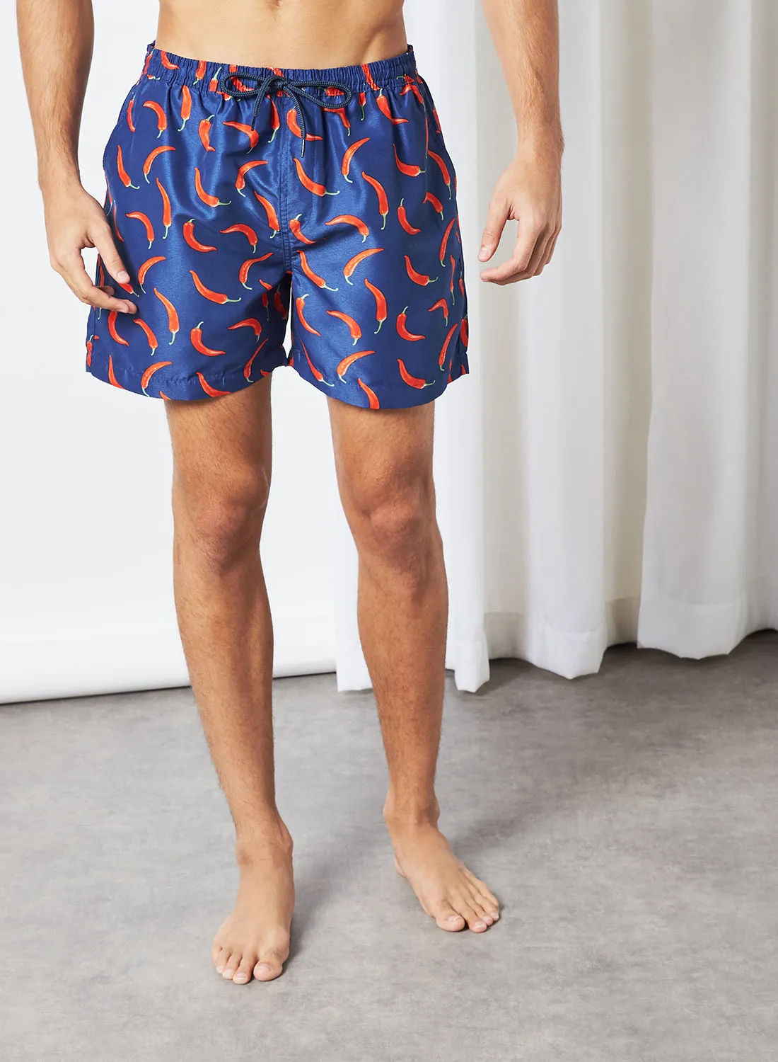 BRAVE SOUL All-Over Chilli Shorts Navy/Red Print