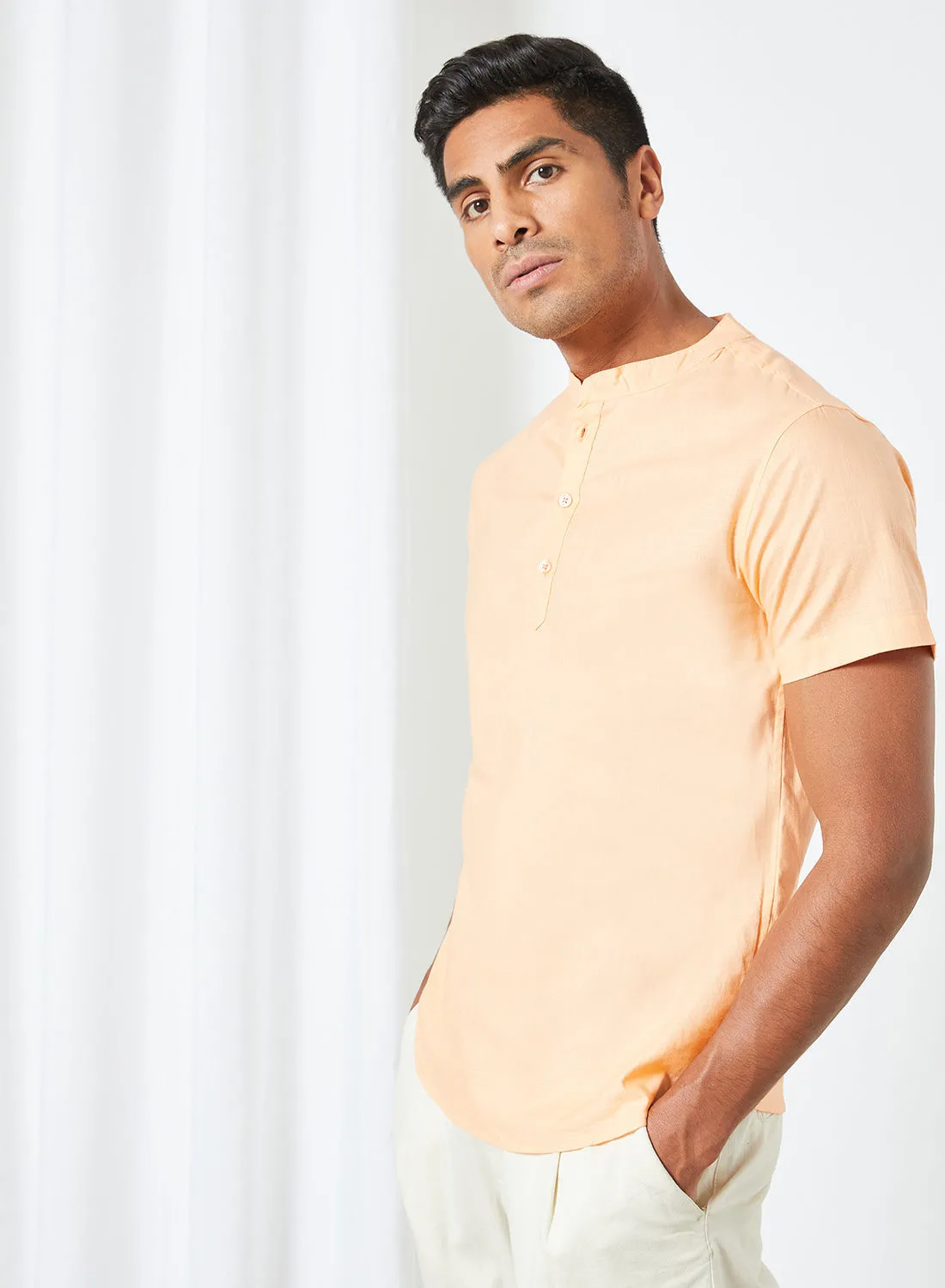 Sivvi x D'Atelier Mandarin Collar Neck Shirt Orange