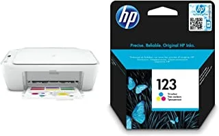 طابعة HP DeskJet 2710 الكل في واحد - طابعة نفث الحبر لاسلكية للطباعة والنسخ والمسح الضوئي وخرطوشة حبر 123 ثلاثية الألوان ، سماوي / أرجواني / أصفر - F6V16AE