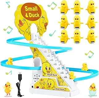 Climb Stairs Toy Roller Coaster Toy Electric Track Toys Race Track Slide Stairs Indoor Toy with LED Flashing Lights (Duck)