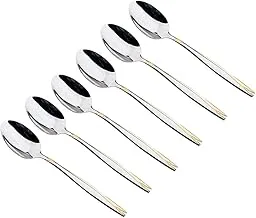 Bister Dinner Spoon With Mirror Polish Stainless Steel Smooth Edge Modern Design Silverware Set Of- 6 (Silver & Gold) 24-798