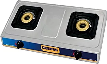 Geepas Stainless Steel Double Gas Burner with Knob Control Silver Model No GK6856