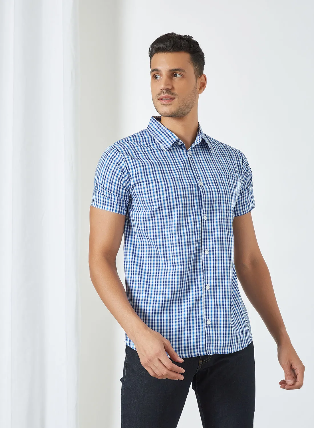 STATE 8 Patch Pocket Gingham Shirt Blue