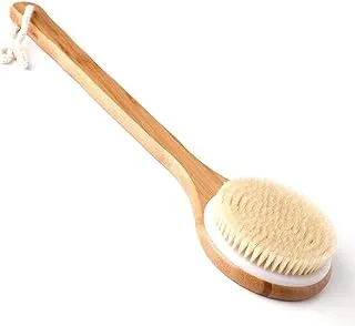 SKY-TOUCH Bath Brush Long Handle Shower Brush Soft Body Brush Back SPA Clean Natural Bristles Exfoliating Brush Long Wooden Handle Cleans the Body Easily, beige