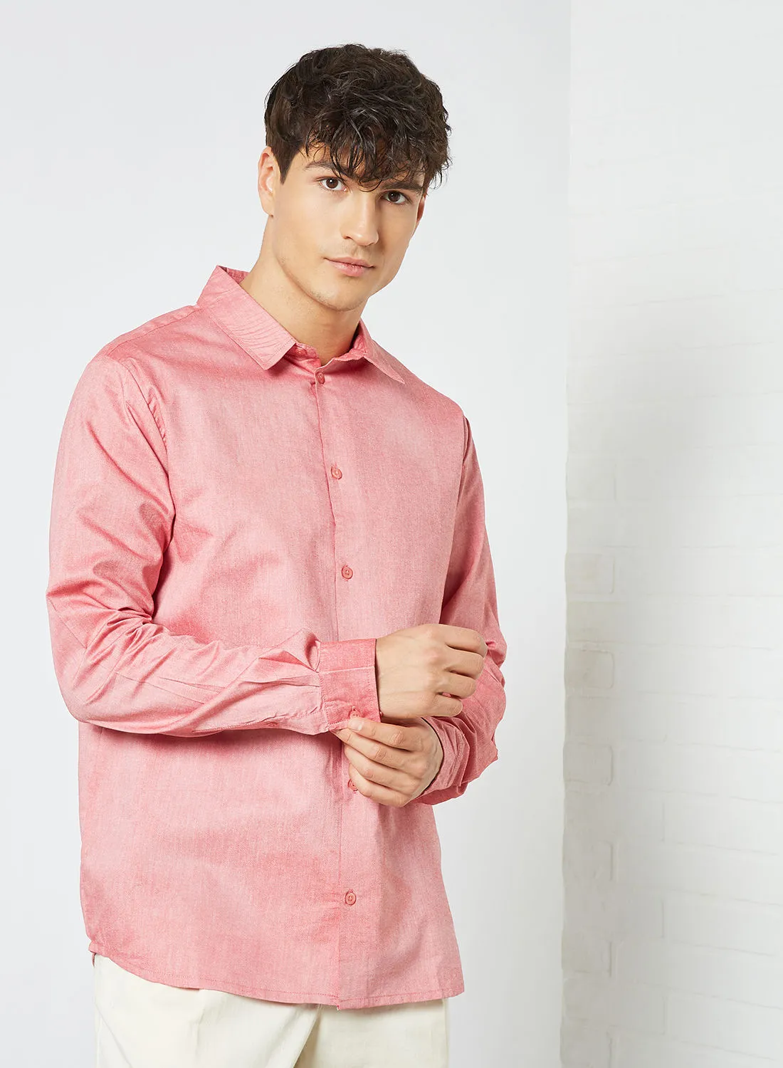 STATE 8 Oxford Chambray Long Sleeve Shirt Pink