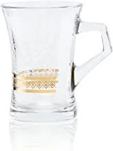 Glass Tea Tumbler W/Handle Set Marhaba Gold /6Pcs