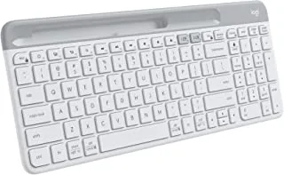Logitech K580 Slim Multi-Device Wireless Keyboard - Bluetooth/Receiver, Compact, Easy Switch, 24 Month Battery, Win/Mac, Desktop, Tablet, Smartphone, Laptop Compatible, Arabic Keyboard - White