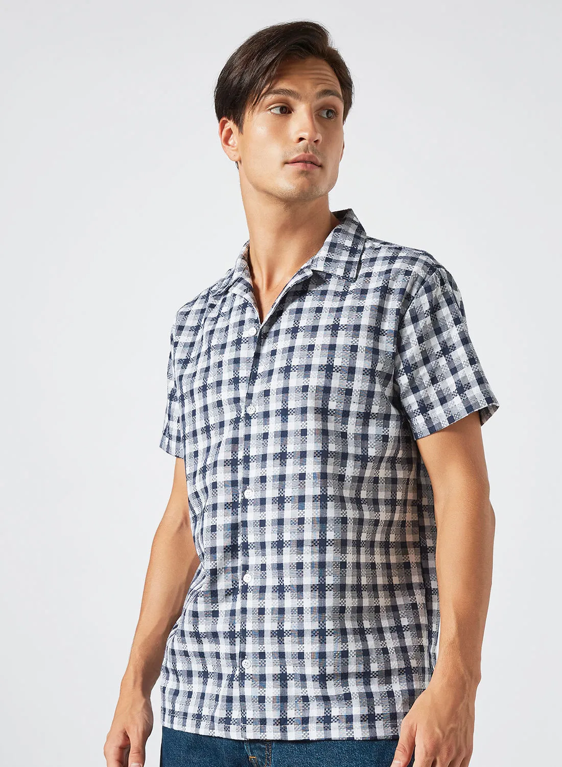 Sivvi x D'Atelier Checkered Print Shirt Navy