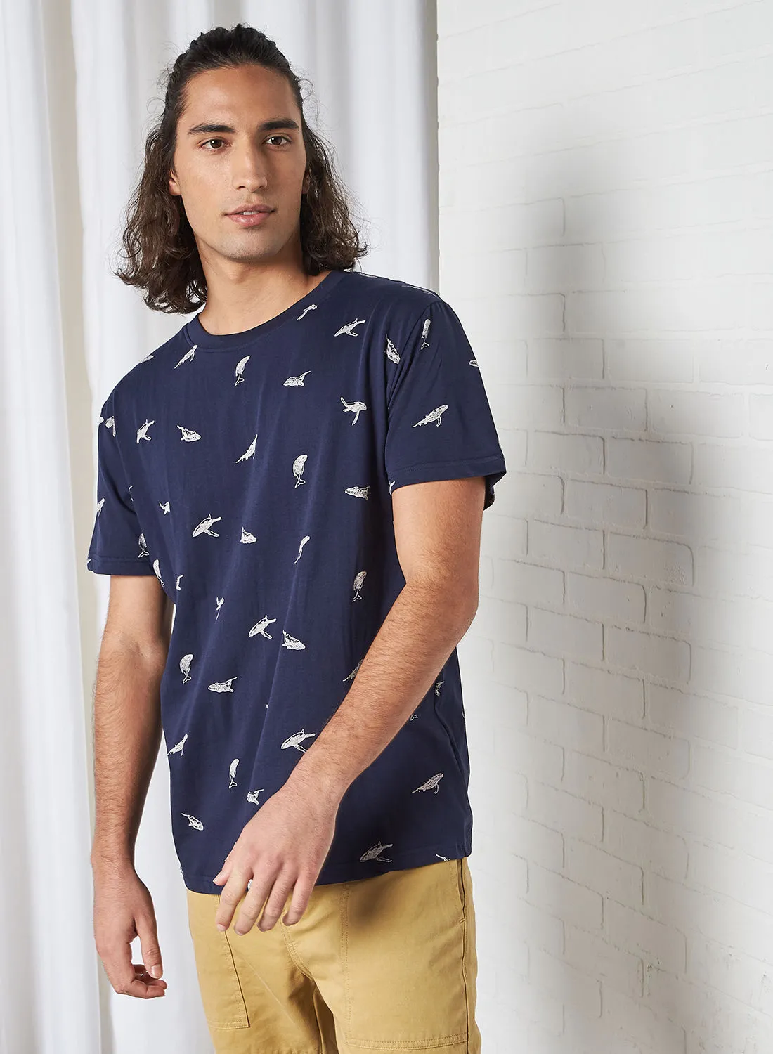 DEDICATED Whale Fish Print Short Sleeve T-Shirt Navy