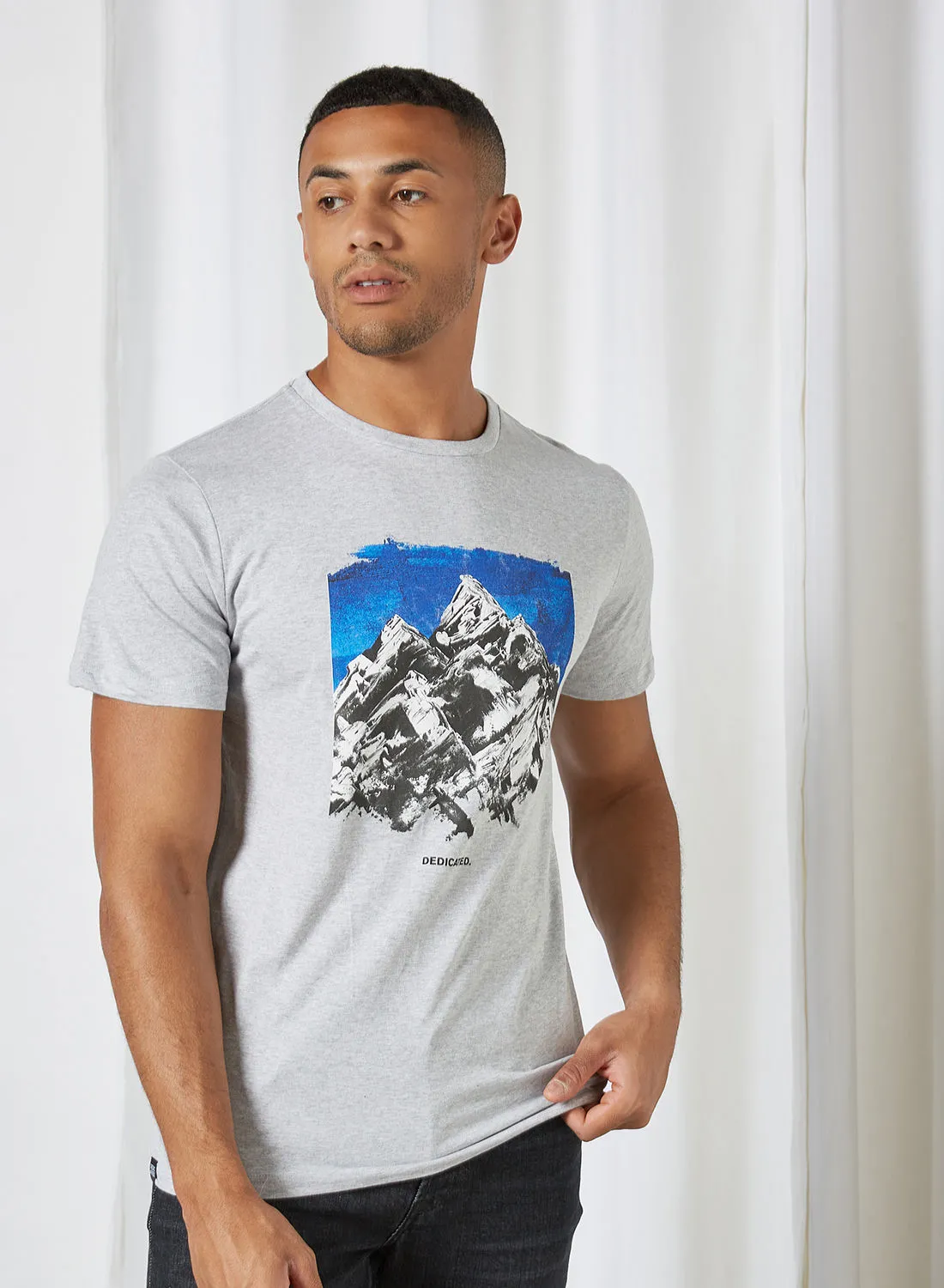 DEDICATED Front Graphic T-Shirt Grey Melange