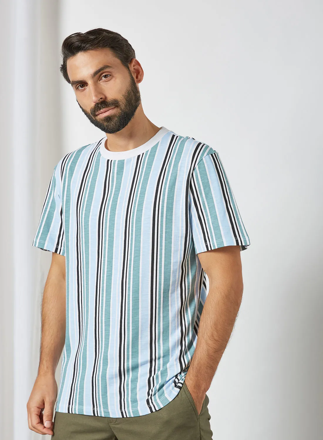 STATE 8 All-Over Stripe T-Shirt Blue/Grey Stripes