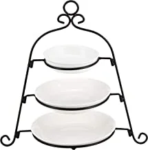 Harmony Porcelain Plate With Metal Rack Set of 4, Off White