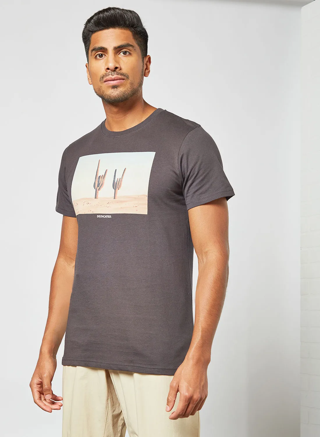 DEDICATED Cactus Print T-Shirt رمادي
