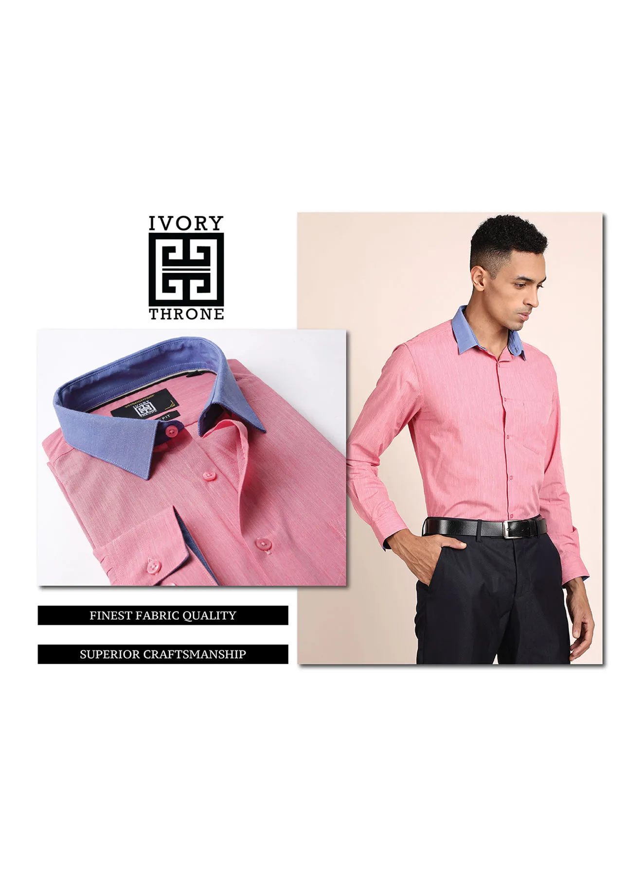 Ivory Throne Classic Point Collared Formal Shirt Pink