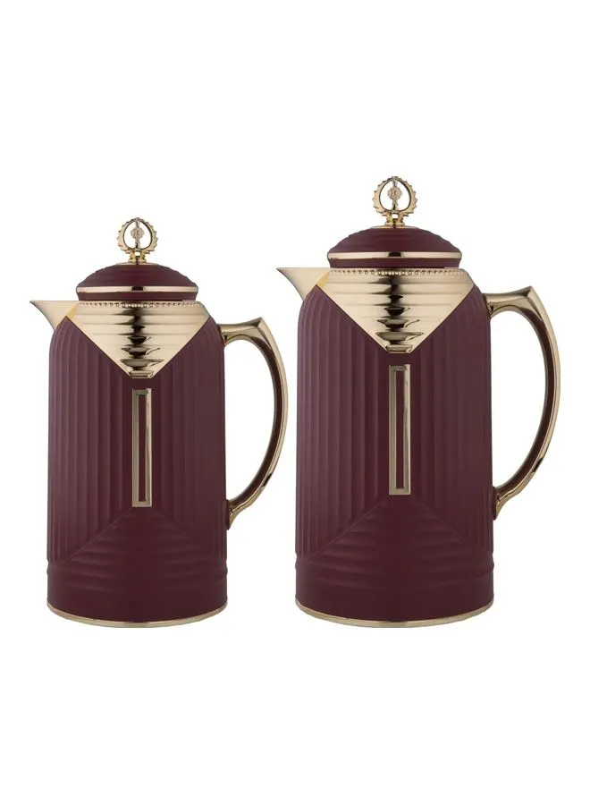 Alsaif Thurya 2 Pieces Coffee and Tea Vacuum Flask Set Matt Burgundy 0.7/1.0Liters