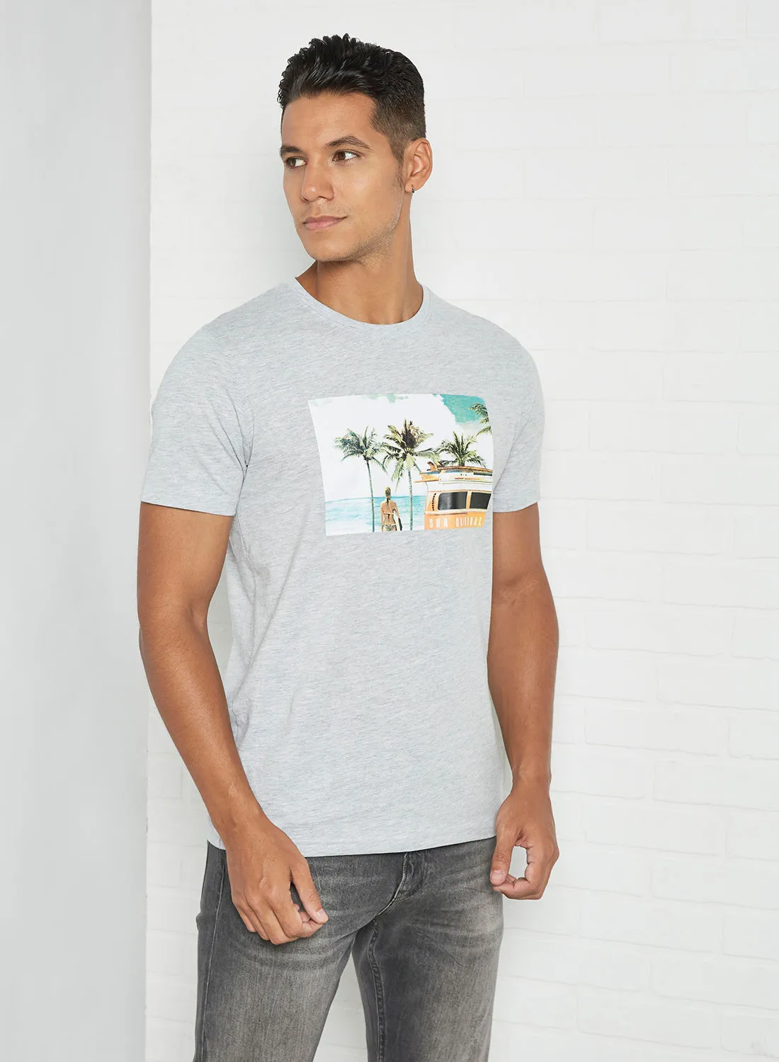 Shine Original Beach Print T-Shirt Grey