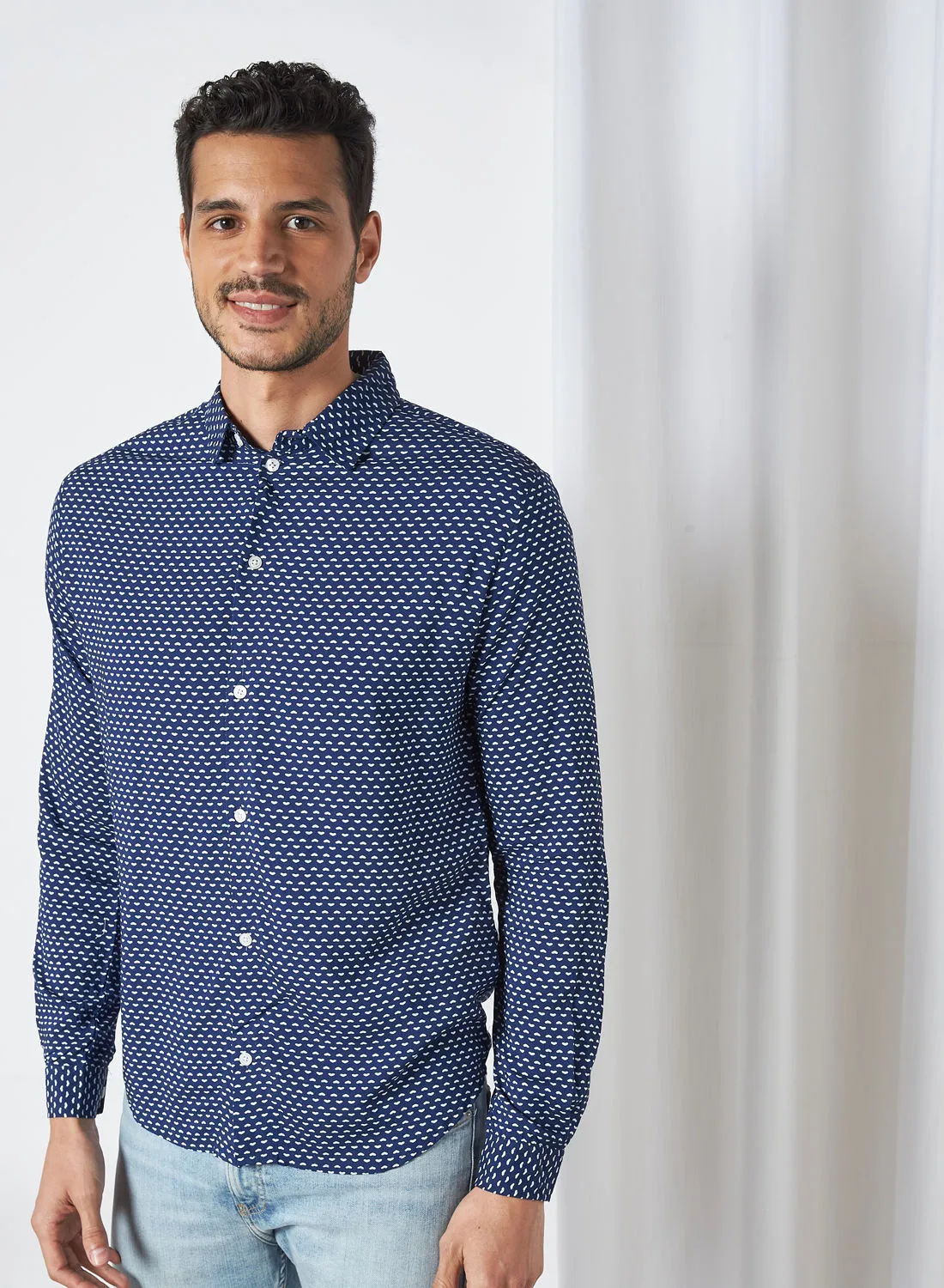 STATE 8 All-Over Print Shirt Navy