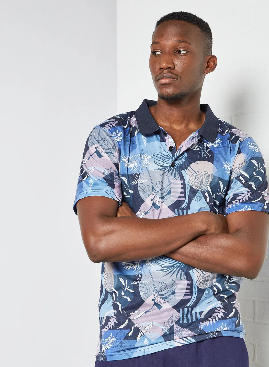 STATE 8 Graphic Print Polo T-Shirt Navy