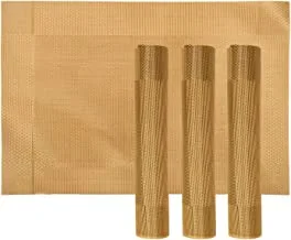 Kuber Industries Reversible Non-Slip Wipe Clean Heat Resistant PVC Placemats for Dining Table, Set of 4 (Gold)-50KM01309