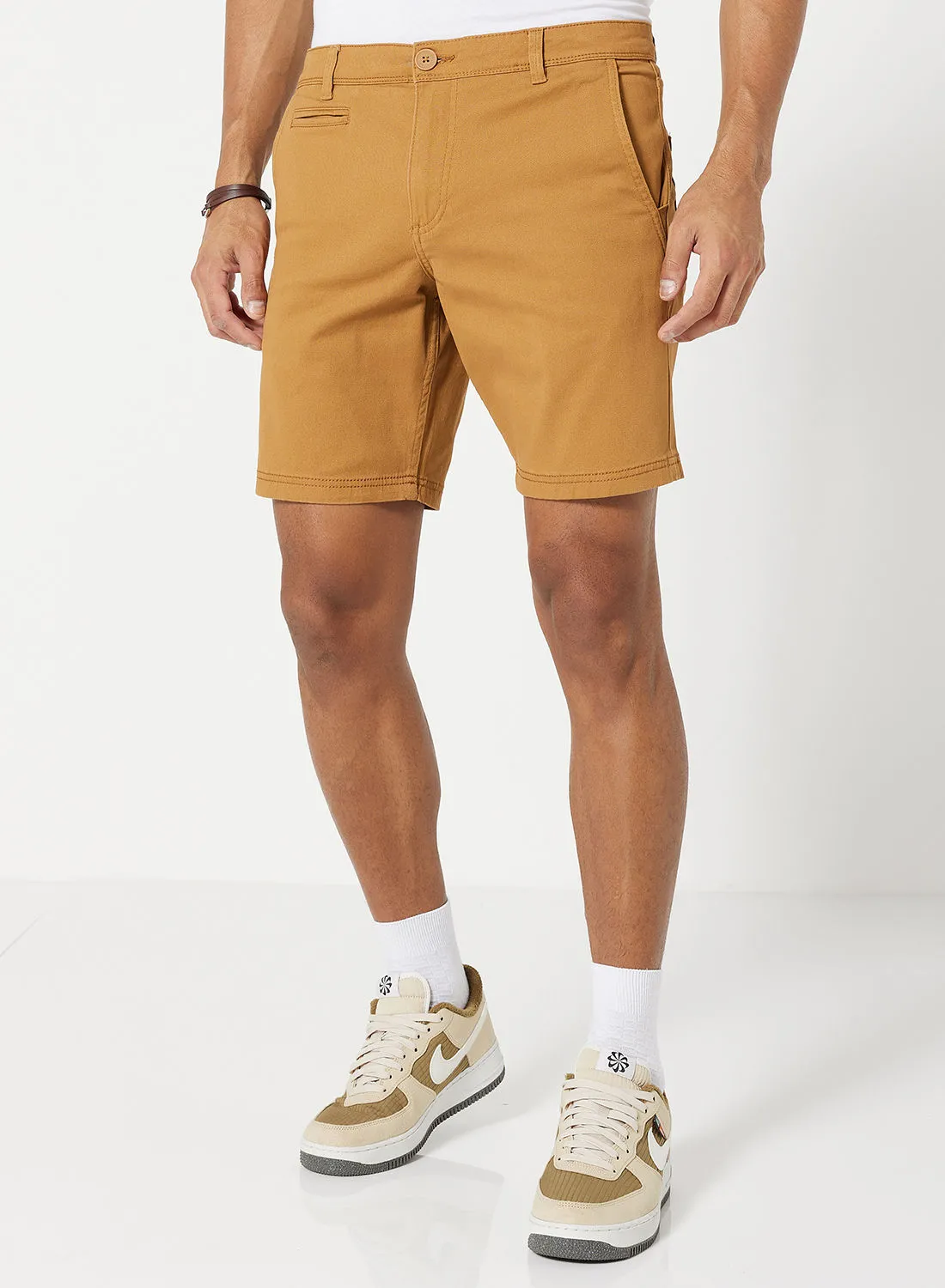 Noon East Solid Pattern Premium Shorts Camel