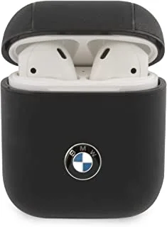 BMW Signature Collection PC Leather Case with Metal Logo for Airpods 1/2 - Black