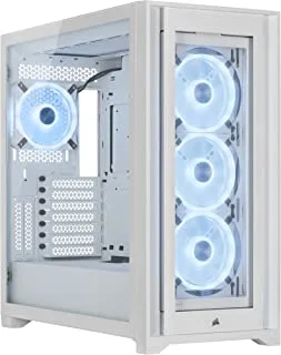 Corsair iCUE 5000X RGB QL Edition Mid-Tower Case - True White (Four CORSAIR QL120 RGB Fans, Included CORSAIR iCUE Lighting Node CORE, Easy Cable Management, 136 Total RGB LEDs) White