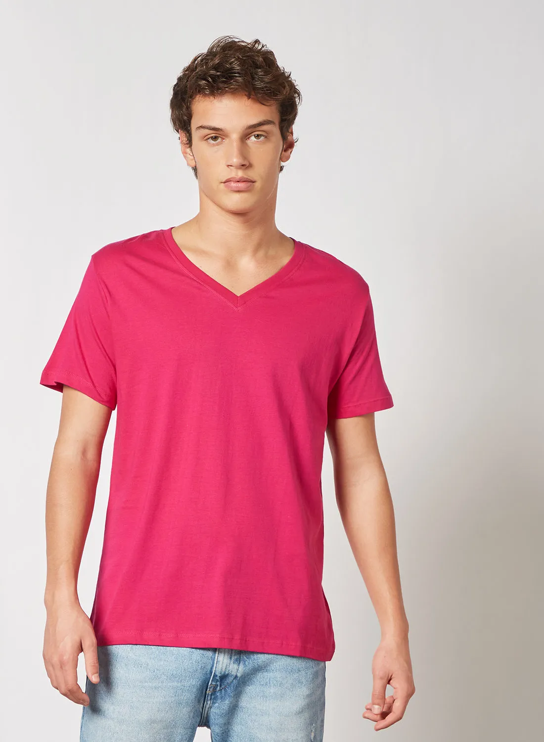 STATE 8 Basic V-Neck T-Shirt Pink