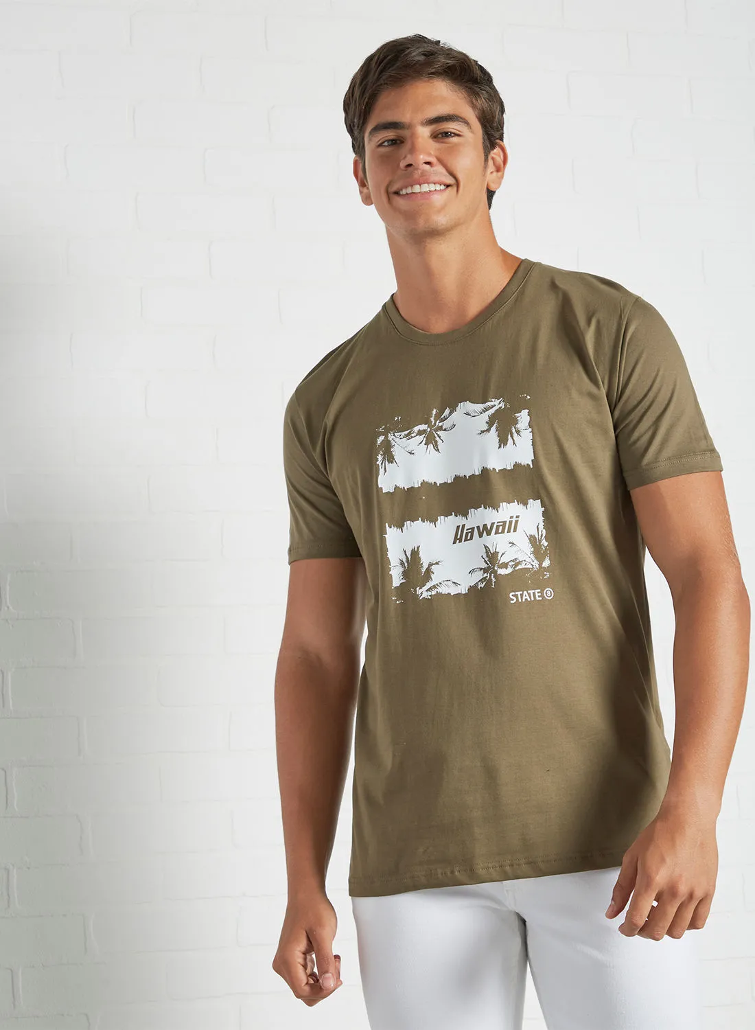 STATE 8 Graphic Print T-Shirt Olive