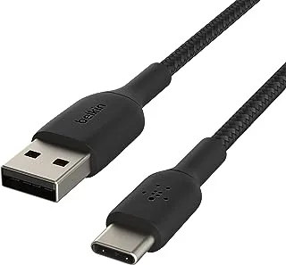 Belkin BoostCharge Braided USB C charger cable, USB-C to USB-A cable, USB type C charging cable for iPhone 15, Samsung Galaxy S23, Google Pixel, iPad, MacBook, Nintendo Switch and more - 1m, Black
