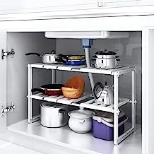 SKY-TOUCH 2 Tiers Expandable Kitchen Organizer, Multi-Functional Shelf Cabinet, Expandable Space Saving Rack